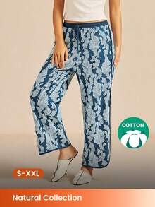 LUVLETTE Pantalones de pijama anchos y suaves de algodón con estampado, pantalones de pijama de estilo holgado con bolsillos, para primavera y verano - Rosa - Ver 1