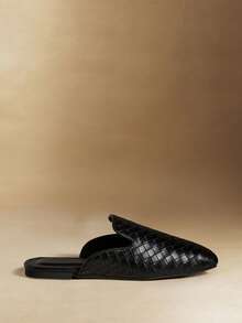 Rosivie Women's Fashion Versatile Woven Slip-On Square Toe Flat Shoes - Black - View 2