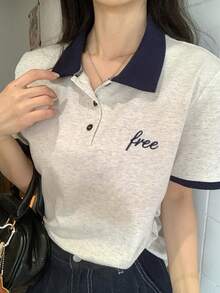 DAZY Textured Splice Colorblock Elegant Casual T-Shirt For Women, Spring & Summer - Grey - View 4