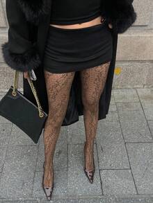 DAZY 女士性感镂空蕾丝打底裤 Y2k - 鏽棕色 - 查看 4