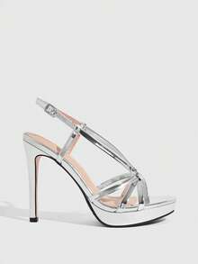 CUCCOO SZL Women's Buckle Design Fashionable And Elegant High-Heeled Sandals - Silver - View 11