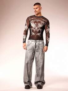 FeverCity Camiseta de manga larga de cuello redondo transparente y ajustada de moda y sexy para hombres - Multicolor - Ver 5