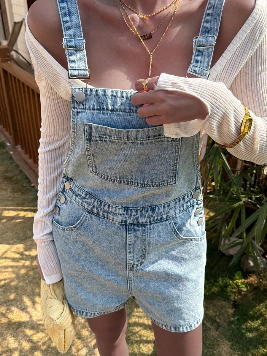 DAZY Women's Washed Casual Loose Denim Bib Pants And Jumpsuit, Suitable For Spring And Summer - Blue - View 1
