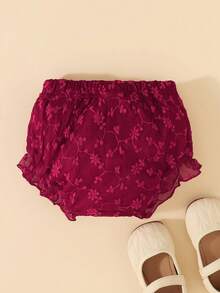 Souflis Souflis Cubrepañales de encaje con volantes para bebé recién nacida, ropa interior, adecuado para combinar con varios estilos, cumpleaños - Burdeos - Ver 2
