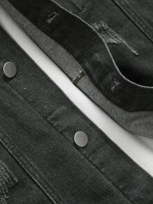 Manfinity Homme Men's Casual Street Style Blue Denim Jacket - Army Green - View 8