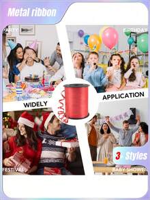 SHEIN لفة واحدة، 250 ياردة شريط لف أحمر للهدايا والبالونات والأعراس وأعياد الميلاد - شريط لامع معدني لتزيين الباقات والزهور وأوراق هدايا عيد الحب، أعراس الفالنتاين، أعياد الميلاد - الأحمر - مشاهدة 4