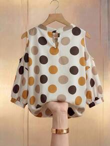 Franclia Elegant Blouses Polka Dot Print Blouses Strapless Blouses Vacation Blouses Beach Blouses Short Sleeve Blouses Summer Blouses Women's Outing Blouses Women's Holiday Blouses Women's Casual Blouses - Multicolor - View 2