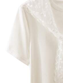 GlowEve 白色法式圆领短袖蕾丝披肩女式T恤 - 白色 - 查看 7