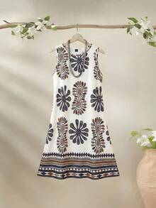 Rusticease 女士休闲条纹印花无袖迷你连衣裙，适合度假 - 黑與白 - 查看 2