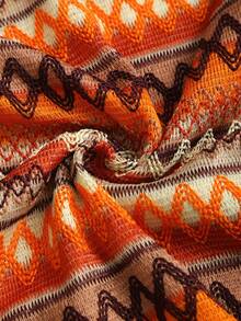 Sweetra 女士橙色编织波浪条纹吊带连衣裙，修身剪裁，性感欧式风格，浪漫度假之选 - 橘色 - 查看 6