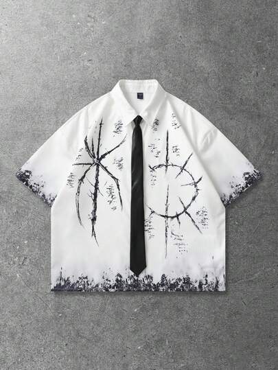 ROMWE MEN Men's Fashionable Short Sleeve Casual Shirt, Versatile For Summer