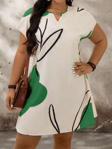 SHEIN LUNE 大码女式碎花V领蝙蝠袖短袖宽松休闲连衣裙 女式休闲连衣裙 女式夏季服装 夏季连衣裙 印花连衣裙 女式休闲连衣裙 大码连衣裙 在线女装 - 綠色 - 查看 6