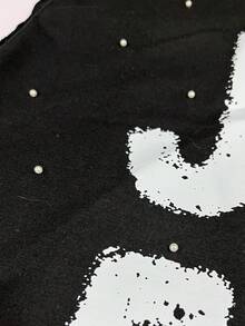 Manfinity Dauomo 男士休闲时尚街头风耶稣印花仿珍珠装饰宽松背心，适合夏季日常通勤 - 黑色 - 查看 5