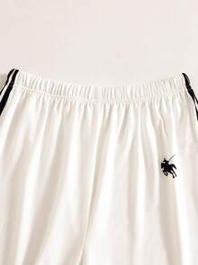 SHEIN Bộ đồ liền thân, tay ngắn, kiểu dáng thường ngày, in offset, thích hợp cho mùa xuân và mùa hè, bộ đồ đi làm mùa hè cho nữ tuổi teen, quần ống đứng thể thao và thoải mái, bộ hai mảnh tay ngắn nhẹ nhàng và dễ chịu. - trắng - Xem 4