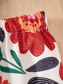 SHEIN Bộ đồ đi nghỉ hè cho bé gái, áo hai dây xếp tầng + quần ống rộng in hoa, kiểu dáng thanh lịch thường ngày, phối màu hài hòa, thích hợp cho dã ngoại, đi biển, chụp ảnh, mặc hàng ngày. - Nhiều màu - Xem 4