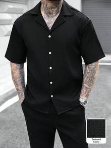 Manfinity CasualCool Men's Casual Solid Color Short Sleeve Shirt & Pants Set Mens Clothes Outfits Classic Outfit For Men Mans Outfit Male Outfit Polo For Men Formal Outfit Old Money,Daily Leisure, Weekend Trips, Outdoor Activities, Travel Expeditions, Relaxed Work Environments Or Semi-Formal Occasions, Boyfriend/Husband Gift, Anniversary /Birthday Gift Party Summer Vacation Holiday,Wedding,Spring To Summer,Easter,Y2k,Vintage - Black - View 5