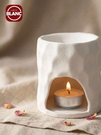 Madebyblanc 1pc Ceramic Aromatherapy Essential Oil Stove, Geometric Creative Home Decoration, Coarse Pottery Leisure Club, Tea Room, Candle Aromatherapy Lamp, Suitable For Bedroom And Living Room Decoration