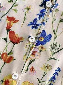 Franclia Women's Floral Print Collared Short Sleeve Casual Loose Top,Beige Summer Holiday Party Holiday,Beach Vacation Blouses,Spring Fashion Tops - Apricot - View 5
