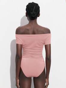 Maija Off-The-Shoulder Ruched Pink Bodysuit, Fitted Silhouette, Versatile For Parties And Events, Spring/Summer  St Patrick's Day Women Easter Summer Outfits Easter Dress Women Party Top Beach Dress Summer Holiday Outfits Each Vacation Outfits For Women  Summer Outfit For Women Going Out Outfits Graduation Graduation Outfit  Casual Dresses  Casual Blouses For Women Off Shoulder Swimsuit Bathing Suits For Women Pink Pink Swimsuit Bathingsuits - Pink - View 6