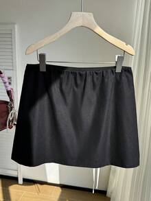 Comfortcana Women's Plus Size,Valentine Day,Black Tie Waist Skirt Drawstring Skirt Tie Skirt Skirt With Bow Mini Skirt Black Skirt Skirt For Women - Black - View 2