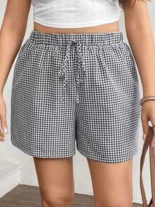 Easowa Curve Quần short nữ cỡ lớn mùa hè kẻ caro, cạp chun, túi chéo, thích hợp mặc đi nghỉ mát, đi biển, du lịch, lễ Phục sinh, mùa xuân, hè, quần short cotton kẻ sọc thoải mái, thích hợp mặc đi nghỉ mát, mùa hè, đi biển, dạo chơi, nghỉ hè, quần short đi biển, mùa xuân hè - Đen và trắng - Xem 1