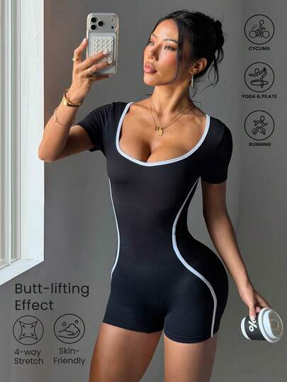 With My Calm Mono corto de yoga sin espalda, ropa deportiva de fitness, mallas de un solo pieza para entrenamiento