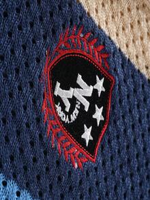 ROMWE MEN Prep Men's Color Block Letter & Number Print Casual Versatile Daily Wear Knit Short Sleeve Top - Multicolor - View 7