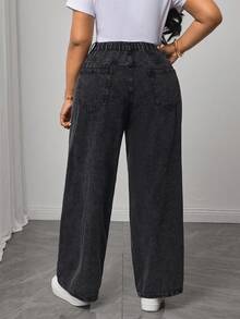 Truni Plus Size Casual Washed High Waist Wide-Leg Jeans, For Pear And Triangle Body Shape - Black - View 2