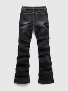 ROMWE MEN Street Life Quần jeans nam casual nhiều lớp đính kim cương lấp lánh, túi xéo. - màu đen - Xem 3