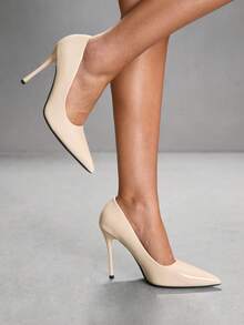 CUCCOO SZL Women's Solid Color Pointed Toe Minimalist High Heel Pumps, Casual Everyday Wear Spring Shoes Spring Break Easter For Christmas Valentine's Day Spring Shoes - Lacquered milk apricot - View 5