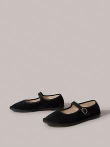 Styleloop 女士休闲黑色玛丽珍平底鞋，舒适、简约、百搭，适合日常步行/户外/休闲/旅行穿着。 - 黑色1 - 查看 2