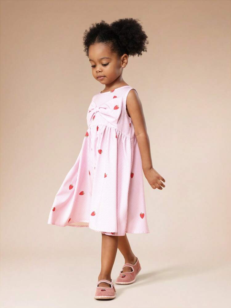 Striped Strawberry Print Fit And Flare Dress