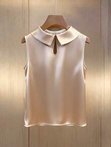 GlowEve Apricot Pleated Collar Elegant Women Blouse - Apricot - View 2
