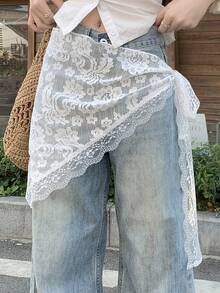 DAZY Women's Floral Lace Side Knot Fashionable Skirt - White - View 2