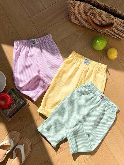 3pcs/Set Baby Girl Summer Casual Letter & Striped Pattern Pants