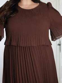 Pretty and Ole Plus Size Solid Color Elegant Lady-Like Chiffon Pleated Dress, Spring/Summer Chocolate Brown Dress Brown Long Dress Elegant Brown Maxi Dress Pleated Maxi Dress Brown Pleated Dress - Coffee Brown - View 3