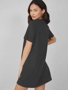 SHEIN BASICS Casual Solid Color Short Sleeve Dress, Summer Basic Tees Women, T Shirt Dress Summer Dresses - Dark Grey - View 7