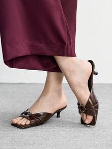 CUCCOO BIZCHIC Sandalias de mujer de tacón alto con atmósfera simple y boca en V - Marrón - Ver 3