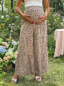 SHEIN Maternity Summer Ditsy Floral Loose Wide-Leg Pants - Khaki - View 6