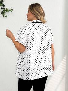 SHEIN CURVE+ Áo sơ mi tay ngắn chấm bi cỡ lớn, thời trang mùa hè, trang phục công sở thường ngày cho nữ/2026/năm mới - Đen và trắng - Xem 2