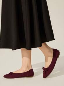 CUCCOO BASICS Sapatos femininos casuais e versáteis, baixos e com detalhe de laço. - Borgonha - Ver 5