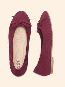 CUCCOO BASICS Sapatos femininos casuais e versáteis, baixos e com detalhe de laço. - Borgonha - Ver 10