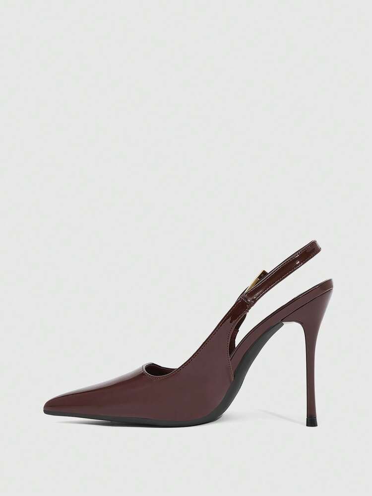 CUCCOO SZL Metal Buckle Decor Burgundy Pointed Toe High Heels