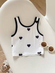 Áo tank top dệt kim họa tiết trái tim dành cho bé gái - Đen và trắng - Xem 3