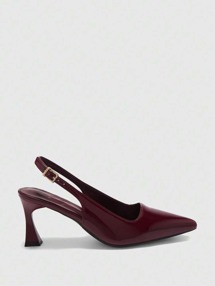 CUCCOO BIZCHIC Women Shoes Pointed Stiletto Burgundy Fashion Simple Basic Daily Versatile Commute To Work Shopping Women's High Heels Shoes Rear Strap Slingback Shoes Women's Shoes