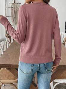 Áo khoác cardigan dài tay ôm sát màu trơn cài nút phía trước thanh lịch dành cho nữ - Bụi hồng - Xem 2