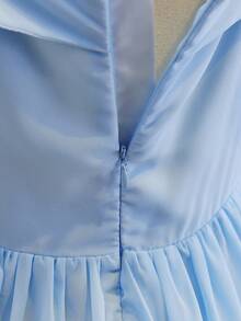 Tween Girls' Elegant Blue Sleeveless Chiffon Fitted Dress, Suitable For Evening Party, Christmas, Halloween, Wedding, Prom, Vacation, Graduation Season And Other Occasions - Blue - View 7