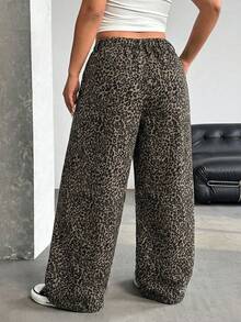 SHEIN ICON Y2K街头风休闲加大码豹纹宽松牛仔裤 - 彩色 - 查看 2