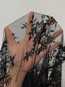 SHEIN PETITE Women's Sheer Lace Solid Color Sexy Mini Skirt - Black - View 8