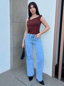 Hitanina 2 件套不对称领修身 T 恤，百搭休闲上衣，春夏 - 彩色 - 查看 4